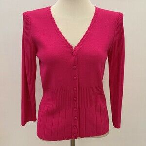 Dane Lewis Women's Knit Top Small Pink V-Neck Button Down Cardigan